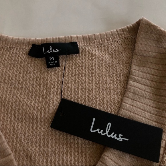 Lulu’s Personal Record Tan Knit Balloon Sleeve Sweater Top Size M - Picture 10 of 15